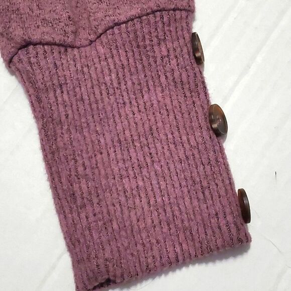 CATO Maroon Pleated Long Sleeve Buttomed Cuffs Ribbed Knit Relaxed Tunic Top - Picture 9 of 13